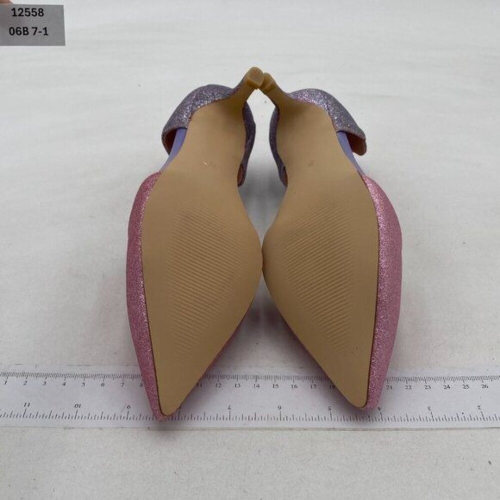 FOWT Blue Pink Closed Pointed Toe Kitten Heel Slip On Two Toned D'Orsay Shoes - Picture 7 of 8